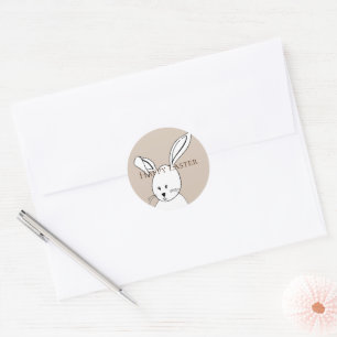 Sticker Rond Crème Blanc Joyeux lapin mignon de Pâques