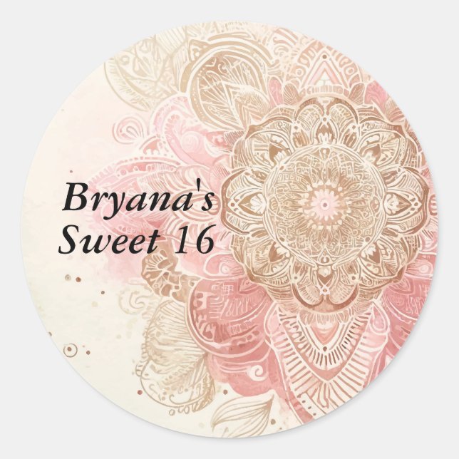 Sticker Rond Crème Brown rose Mandala Bohemian Boho Anniversair (Devant)