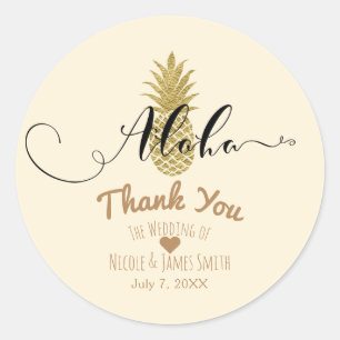 Sticker Rond Crème de Ananas Doré Élégance Tropicale de Mariage