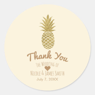 Sticker Rond Crème de Ananas Doré Élégance Tropicale de Mariage