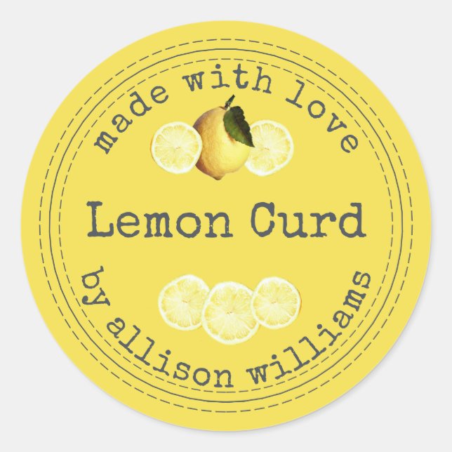 Sticker Rond Crème de citron jaune fait maison rustique  (Devant)