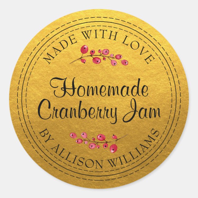 Sticker Rond Crème de Cranberry Maison de Noël Or (Devant)