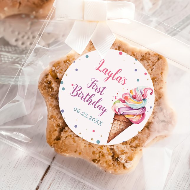 Sticker Rond Crème de glace 1er fête d'anniversaire (Créateur téléchargé)