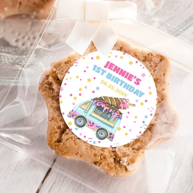 Sticker Rond Crème de glace 1er fête d'anniversaire (Créateur téléchargé)