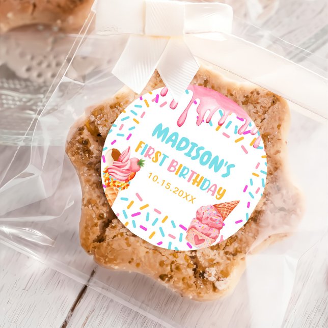 Sticker Rond Crème de glace 1er fête d'anniversaire (Créateur téléchargé)