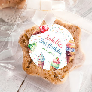 Sticker Rond Crème de glace 1er fête d'anniversaire