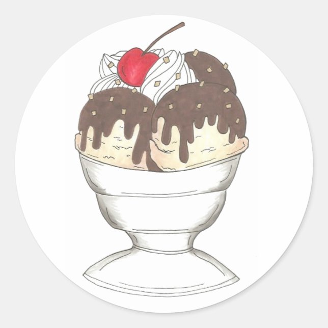 Sticker Rond Crème de glace à chaud Sundae Cherry Dessert Foodi (Devant)