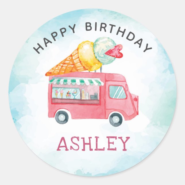 Sticker Rond Crème de glace Anniversaire Joyeux Anniversaire (Devant)