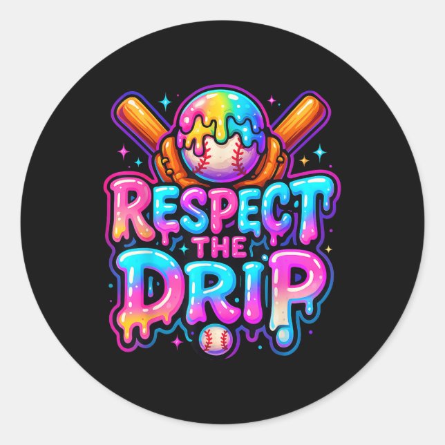 Sticker Rond Crème de glace de base-ball Drip Respectez la gout (Devant)