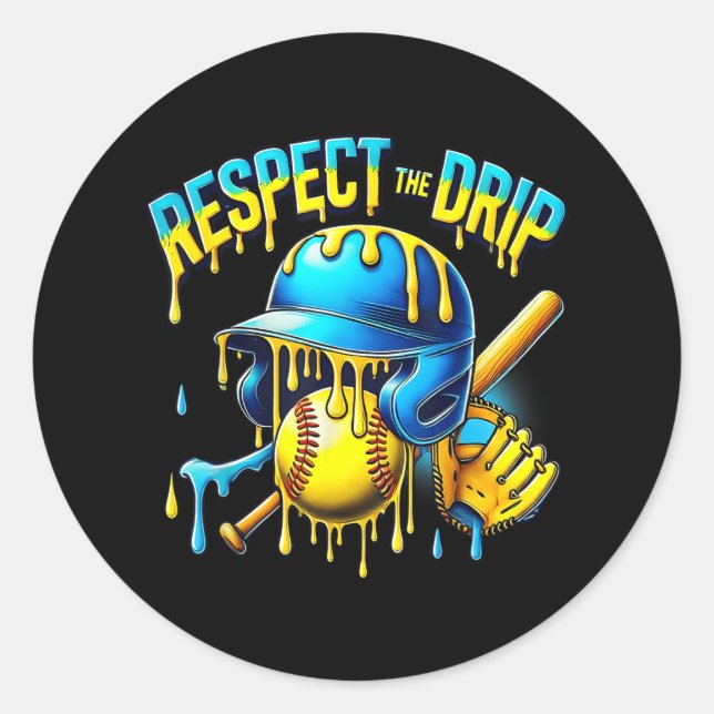 Sticker Rond Crème de glace de base-ball Drip Respectez la gout (Devant)