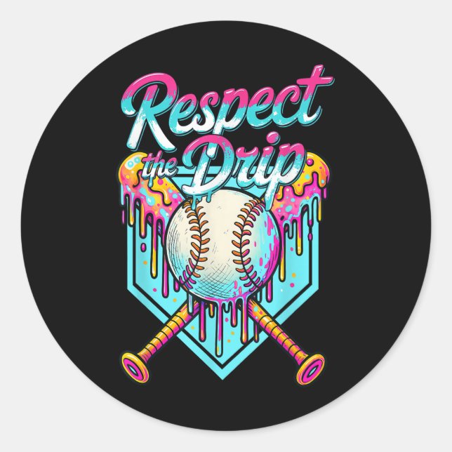 Sticker Rond Crème de glace de base-ball Drip Respectez la gout (Devant)