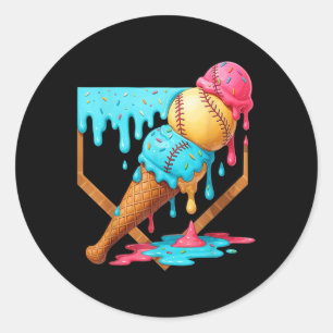 Sticker Rond Crème de glace de baseball goutte drôle de basebal