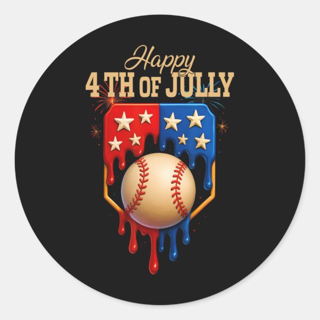 Sticker Rond Crème de glace de baseball séchant Patriotique Joy (Devant)
