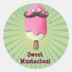Sticker Rond Crème de glace rose aux moustaches