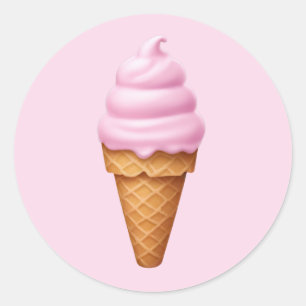 Sticker Rond Crème de glace rose douce Emoji