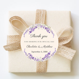 Sticker Rond Crème de lavande florale champagne mariage merci