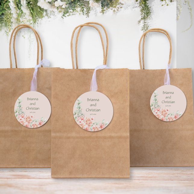 Sticker Rond Crème de Pêche et jardin floral vert de Sage (Créateur téléchargé)