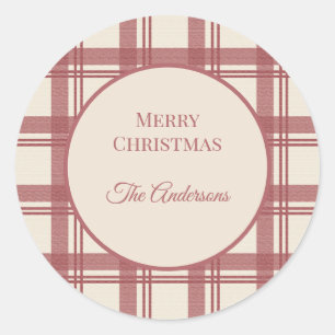 Sticker Rond Crème d'ivoire Rouge Tartan à carreaux Noël Vintag