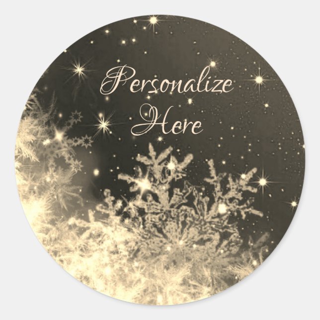 Sticker Rond Crème dorée étincelante Snowflake (Devant)
