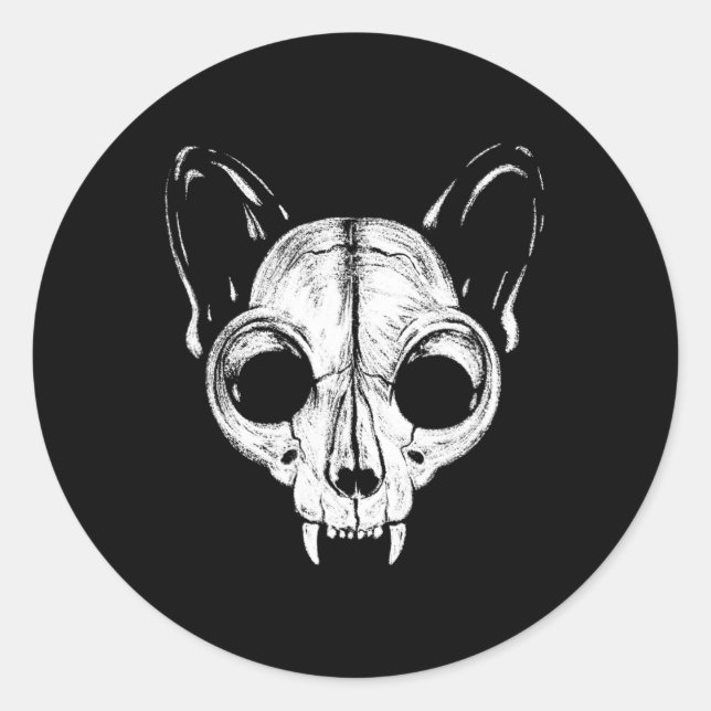 Sticker Rond Crème Éffrayant Chat Feline Skull Skeleton Hallowe (Devant)
