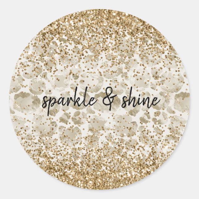 Sticker Rond Crème Empreinte de léopard Glitzy Sparkle (Devant)
