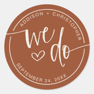 Sticker Rond Crème en terre cuite Nous faisons Mariage Envelopp