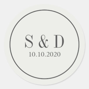 Sticker Rond Crème et bleu   Monogramme classique Mariage