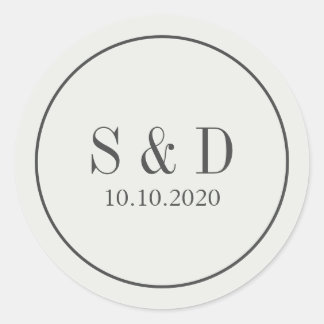 Sticker Rond Crème et bleu | Monogramme classique Mariage