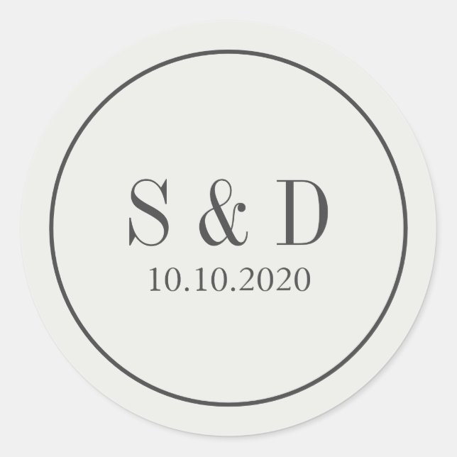 Sticker Rond Crème et bleu | Monogramme classique Mariage (Devant)