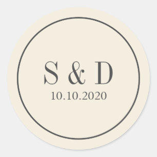 Sticker Rond Crème et gris   Monogramme classique Mariage