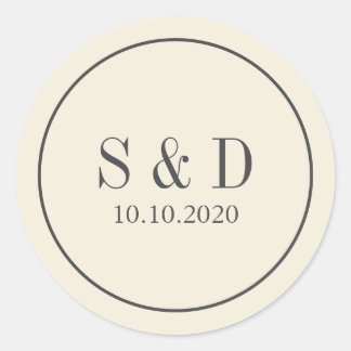 Sticker Rond Crème et gris | Monogramme classique Mariage