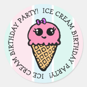 Sticker Rond Crème glacée Cone fête d'anniversaire