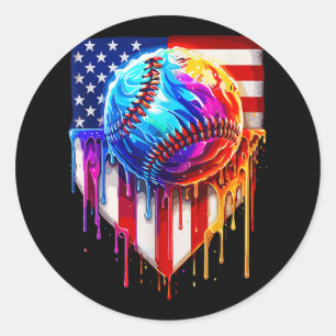 Sticker Rond Crème glacée de baseball American Drapeau