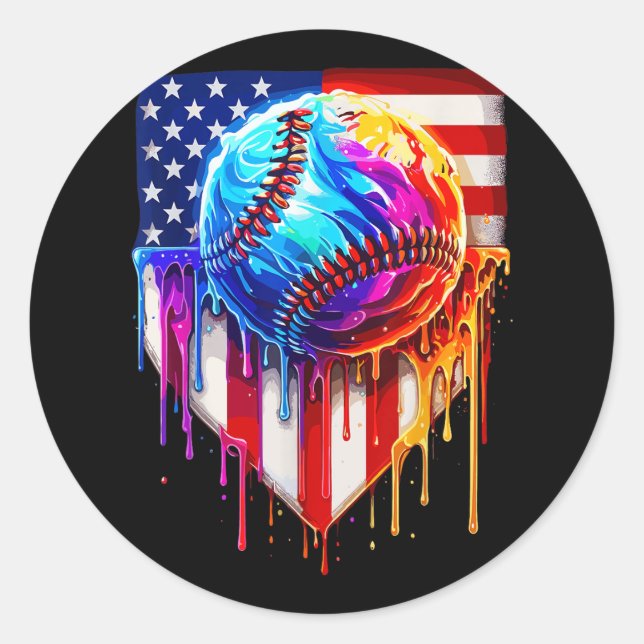 Sticker Rond Crème glacée de baseball American Drapeau (Devant)