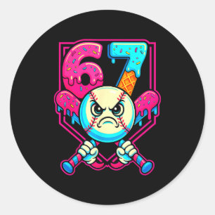 Sticker Rond Crème glacée de baseball qui coule Numéro 67 Six S