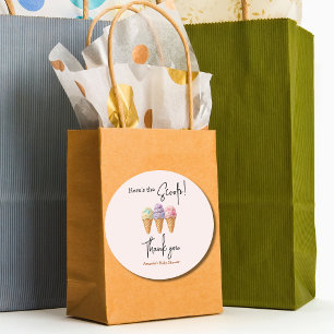 Sticker Rond Crème glacée douce été ici Baby shower Scoop