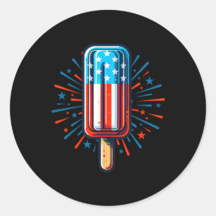 Sticker Rond Crème Glacée du 4 Juillet Drapeau Américain Patrio
