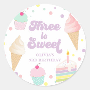 Sticker Rond Crème glacée et gâteau 3ème anniversaire
