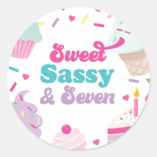 Sticker Rond Crème glacée et gâteau sucré Sassy Sept 7e anniver