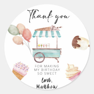 Sticker Rond Crème glacée Favoriser l'anniversaire d'été