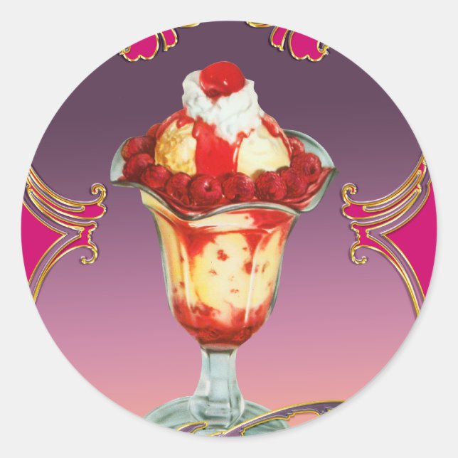 Sticker Rond Crème glacée framboise Sundae Sweet (Devant)