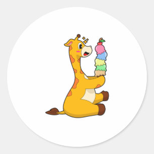 Sticker Rond Crème glacée Giraffe gaufre