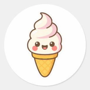 Sticker Rond Crème glacée Kawaii douce