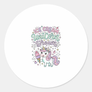 Sticker Rond Crème Glacée Licorne Rêve de Licorne Produit Paste