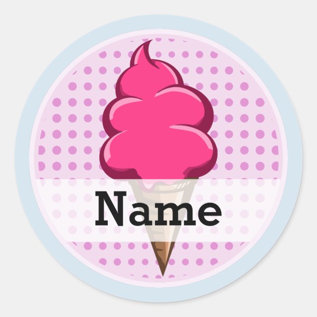 Sticker Rond Crème glacée personnalisée rose mignonne pour les  (Devant)