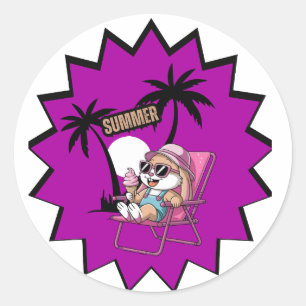 Sticker Rond Crème glacée pour lapin pendant les vacances d'été