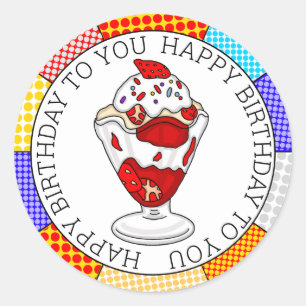 Sticker Rond Crème glacée Retro Pop Art Strawberry Sundae