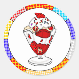 Sticker Rond Crème glacée Retro Pop Art Strawberry Sundae