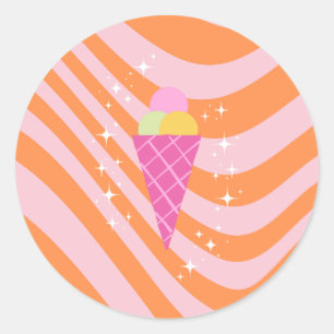 Sticker Rond Crème glacée rose et orange, Crème glacée Art, Pre