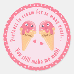 Sticker Rond Crème glacée Scoops Cute Romantique Saint Valentin